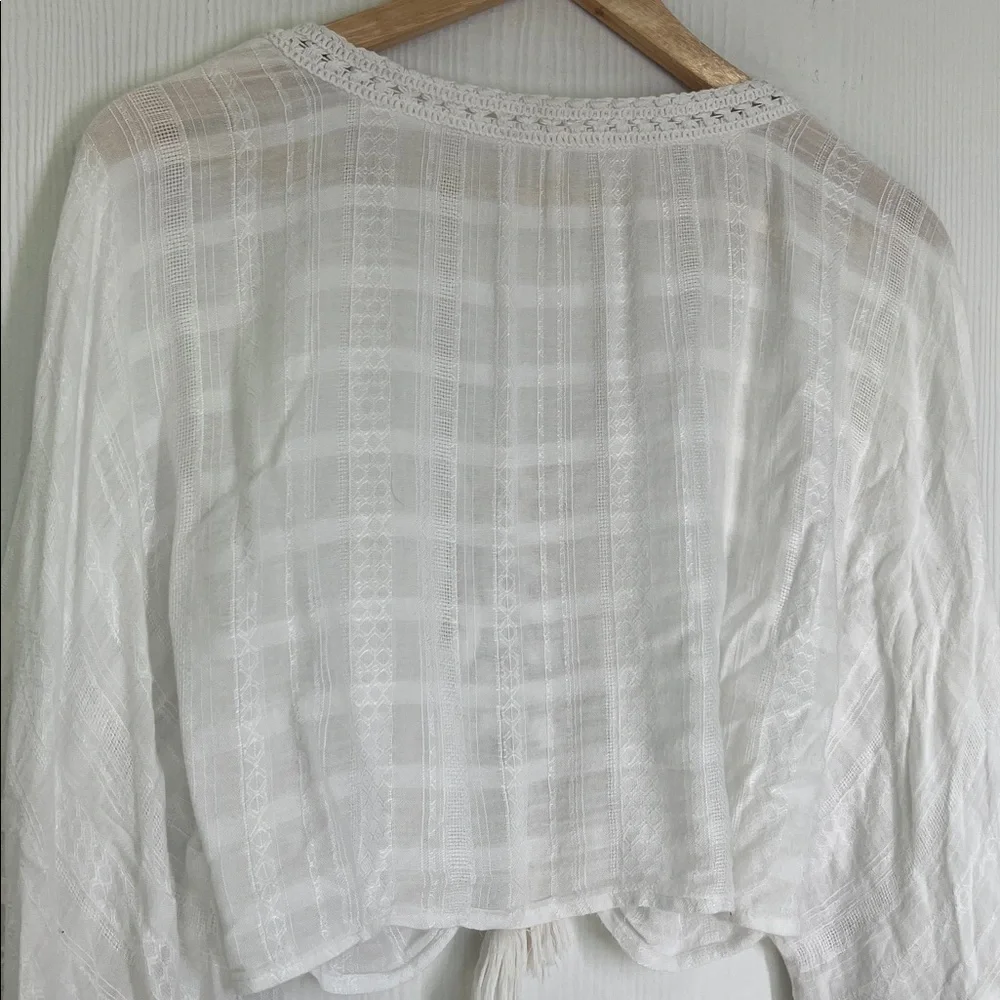 Free People - Paloma Ivory Lace Up Long Sleeve Lightweight Crop Blouse Size XS